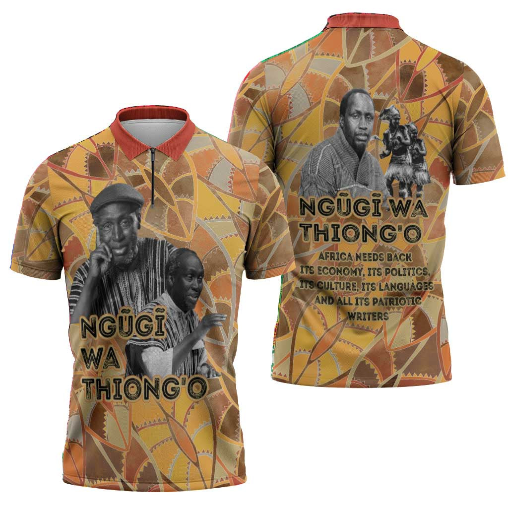 Ngugi wa Thiong O Zipper Polo Shirt African Literary Icon Portrait Cultural Revival - Wonder Print Shop