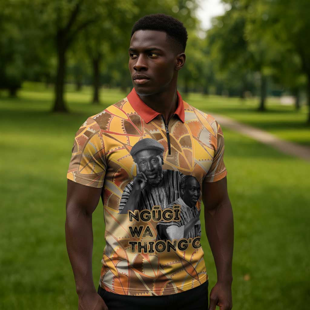 Ngugi wa Thiong O Zipper Polo Shirt African Literary Icon Portrait Cultural Revival - Wonder Print Shop