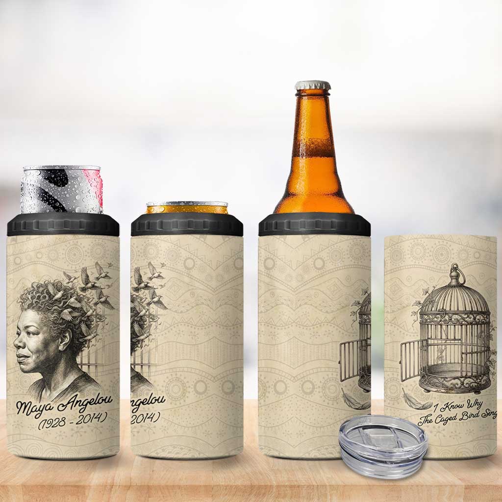 Maya Angelou 4 in 1 Can Cooler Tumbler I Know Why The Caged Bird Sings - Wonder Print Shop