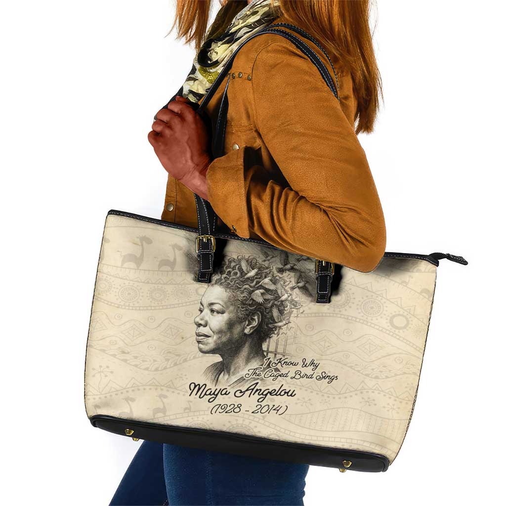 Maya Angelou Leather Tote Bag I Know Why The Caged Bird Sings - Wonder Print Shop