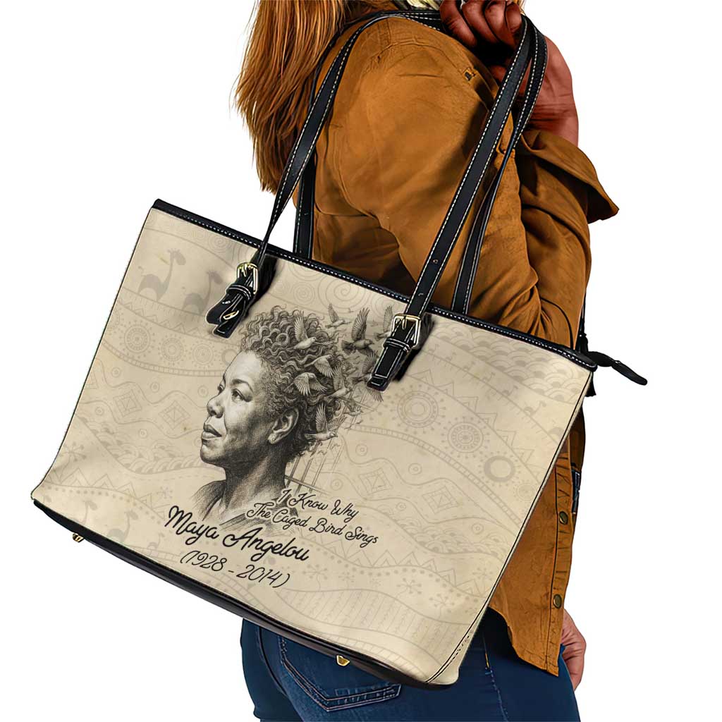 Maya Angelou Leather Tote Bag I Know Why The Caged Bird Sings - Wonder Print Shop