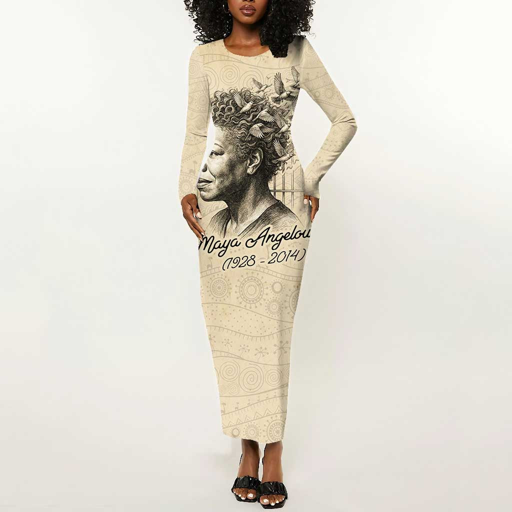Maya Angelou Long Sleeve Bodycon Dress I Know Why The Caged Bird Sings - Wonder Print Shop