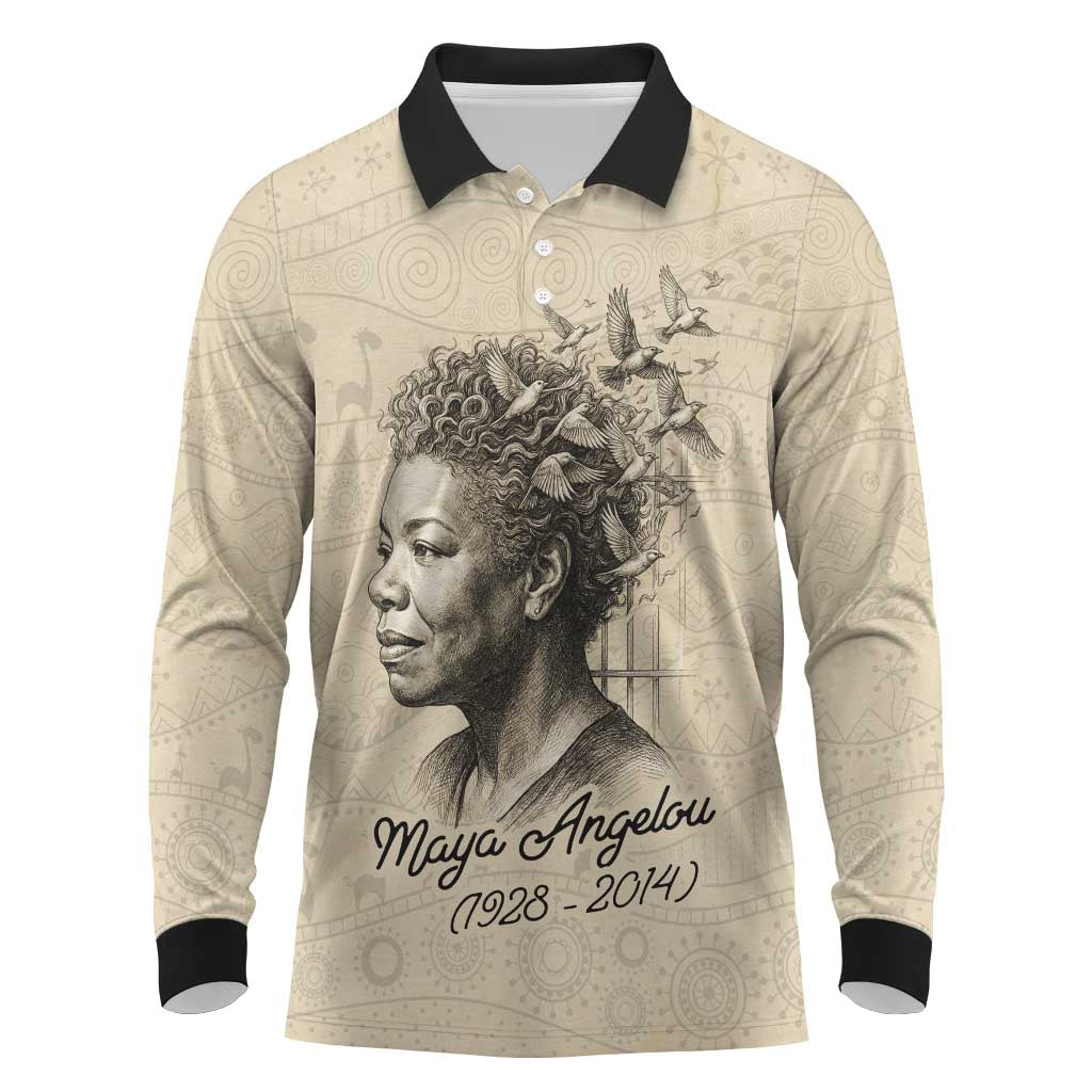 Maya Angelou Long Sleeve Polo Shirt I Know Why The Caged Bird Sings - Wonder Print Shop