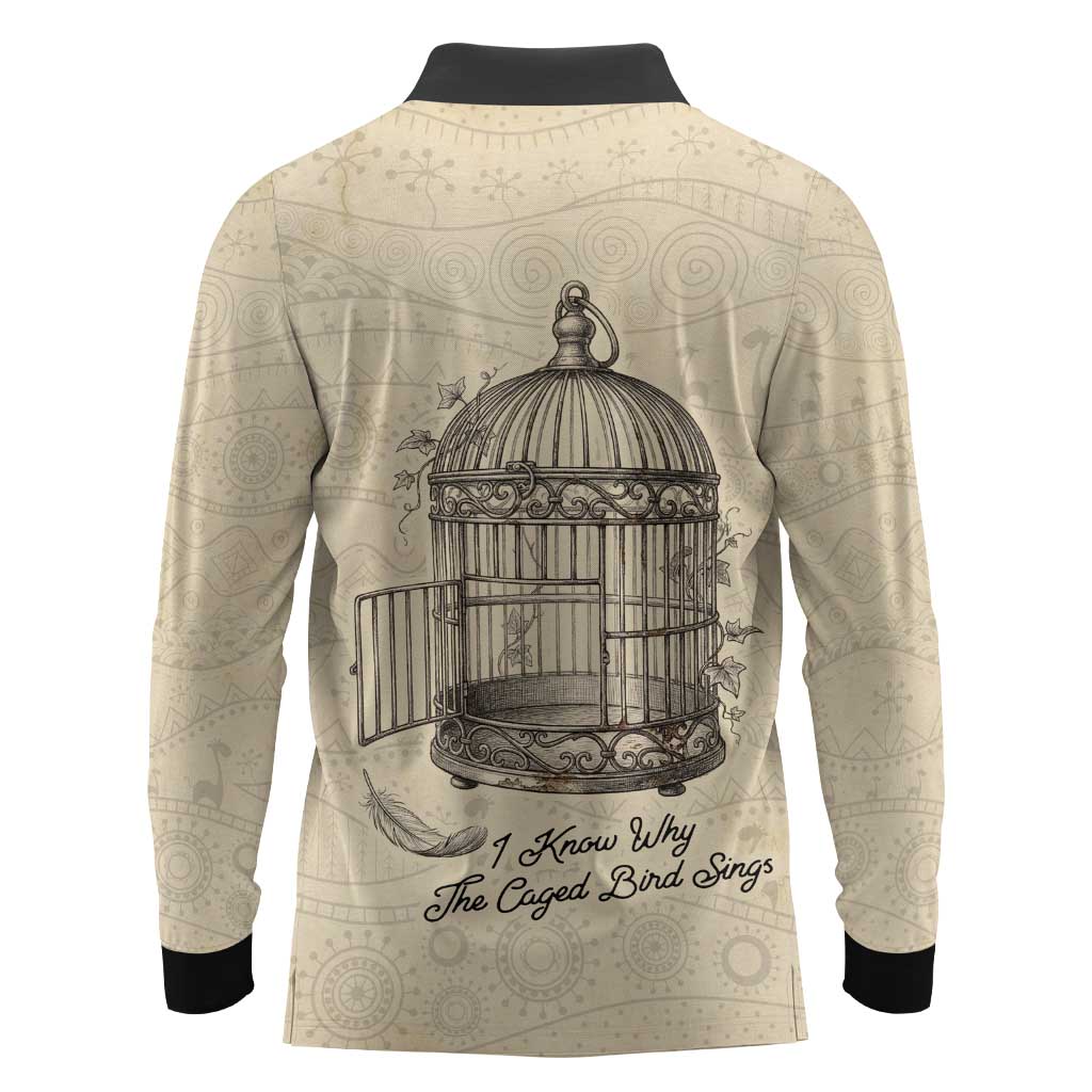 Maya Angelou Long Sleeve Polo Shirt I Know Why The Caged Bird Sings - Wonder Print Shop