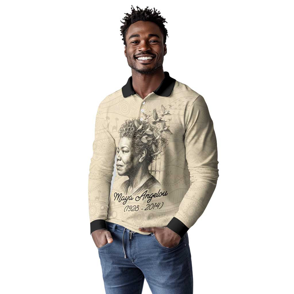 Maya Angelou Long Sleeve Polo Shirt I Know Why The Caged Bird Sings - Wonder Print Shop
