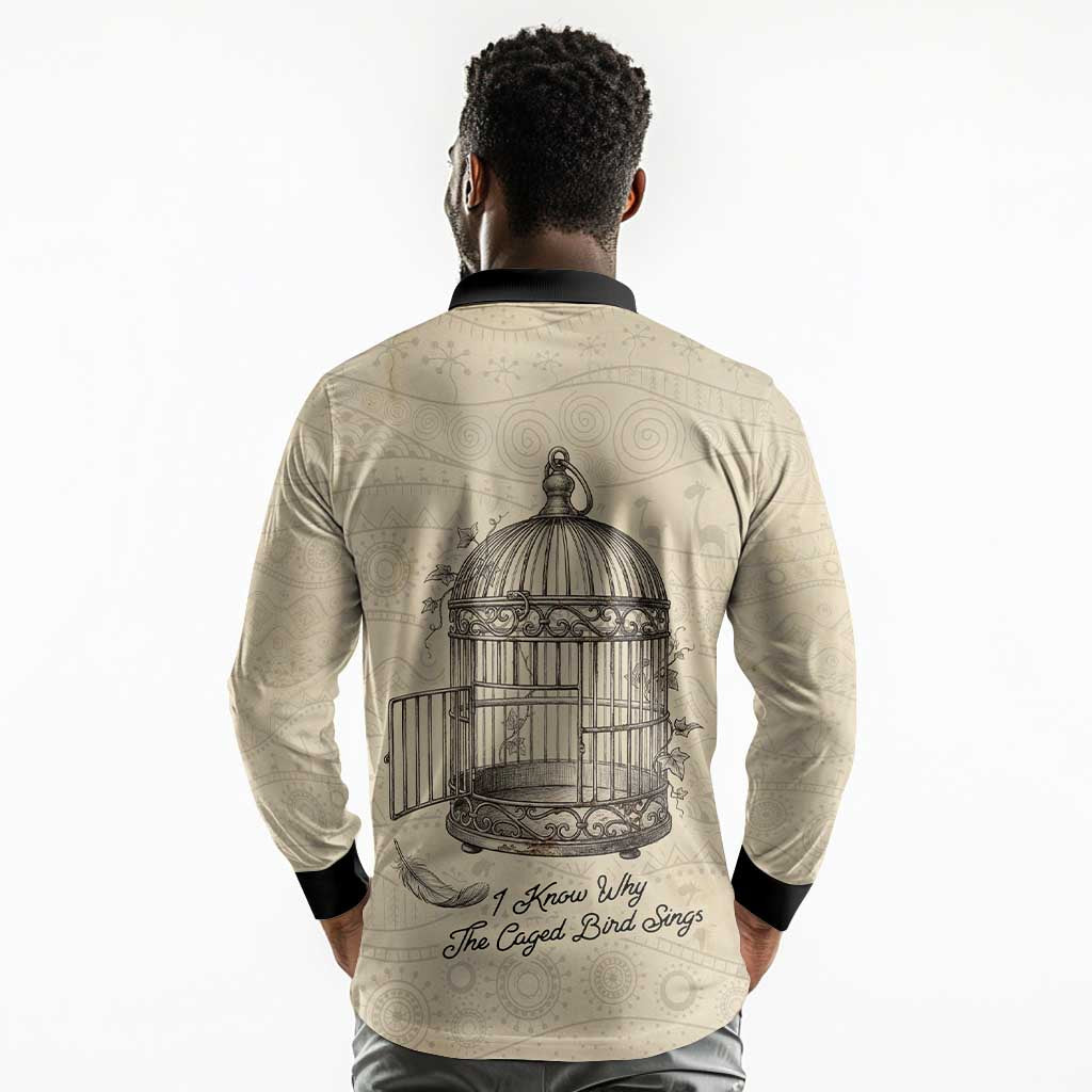 Maya Angelou Long Sleeve Polo Shirt I Know Why The Caged Bird Sings - Wonder Print Shop