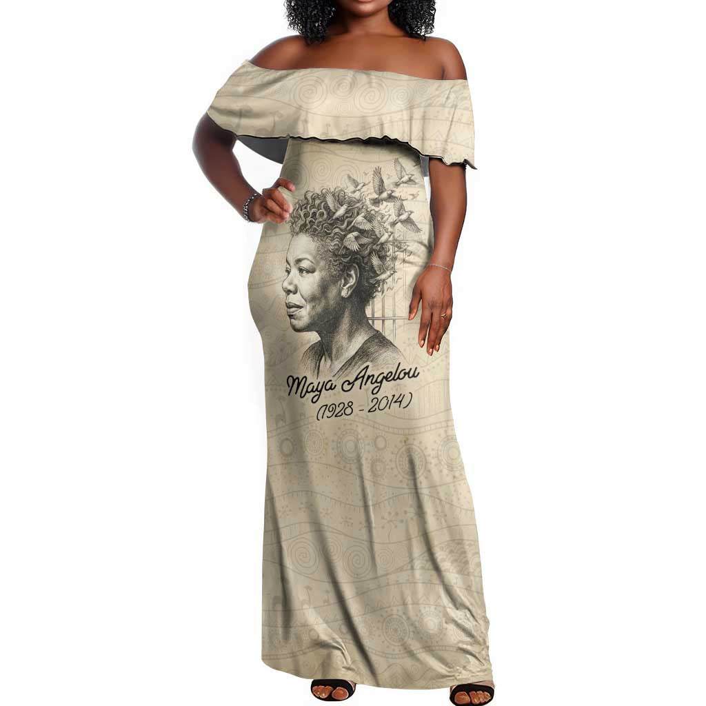 Maya Angelou Off Shoulder Maxi Dress I Know Why The Caged Bird Sings - Wonder Print Shop