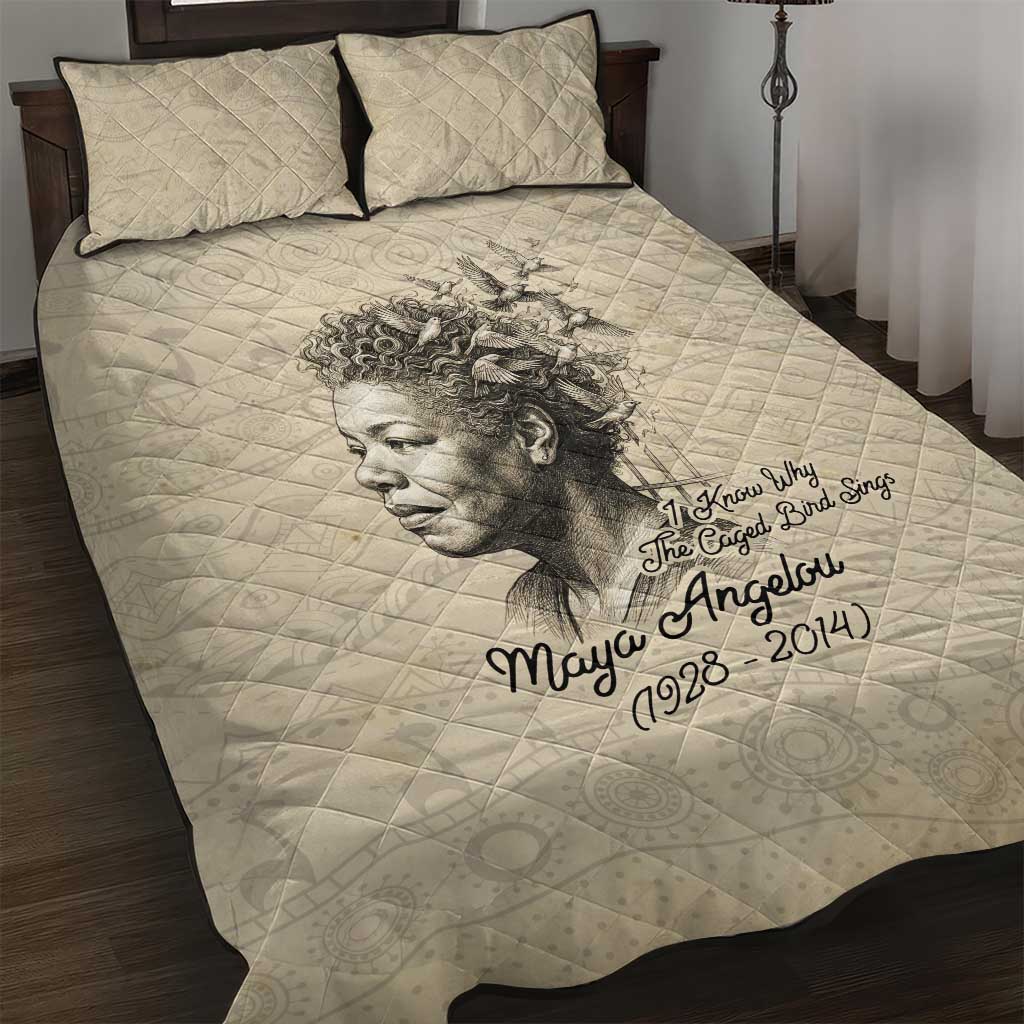 Maya Angelou Quilt Bed Set I Know Why The Caged Bird Sings - Wonder Print Shop
