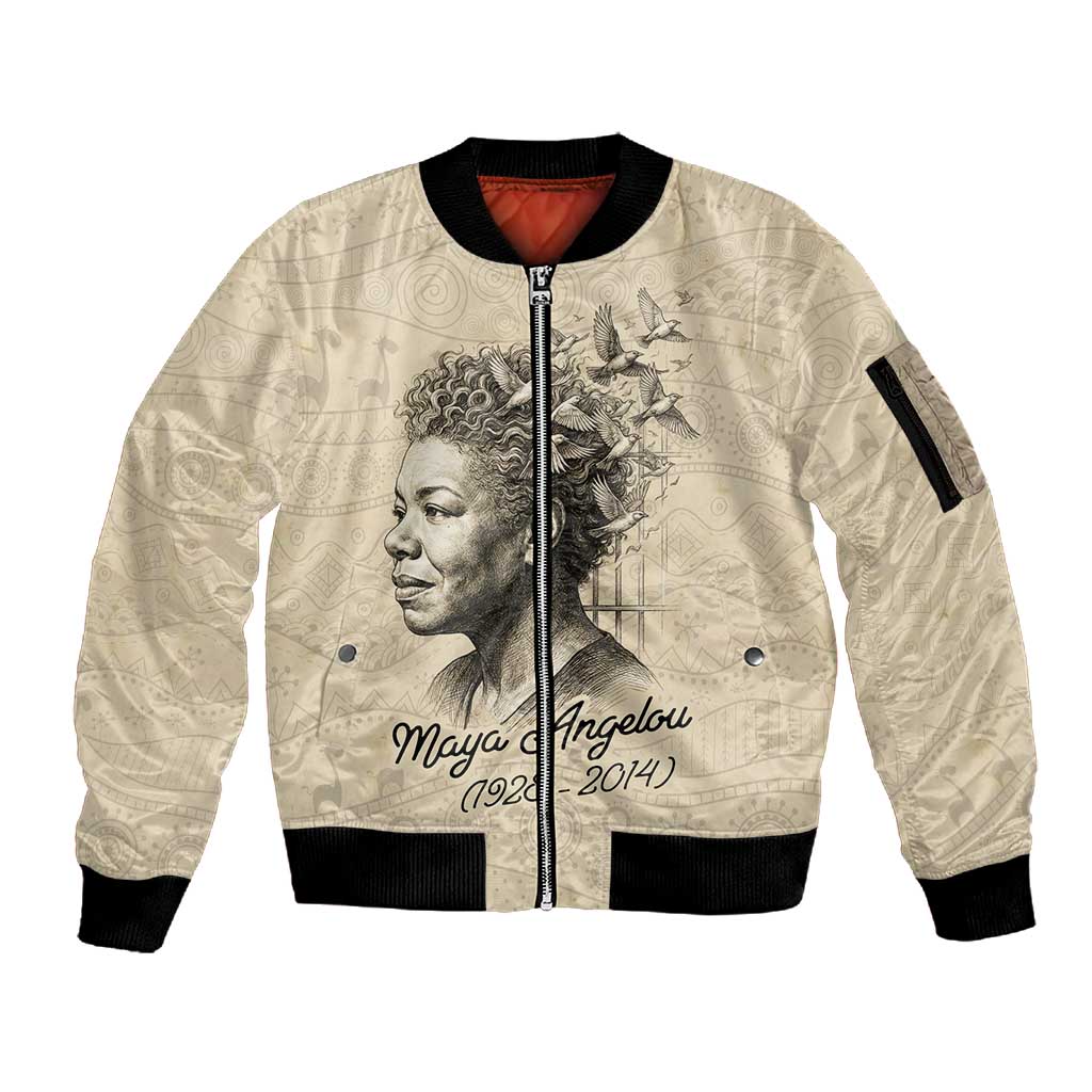 Maya Angelou Sleeve Zip Bomber Jacket I Know Why The Caged Bird Sings - Wonder Print Shop