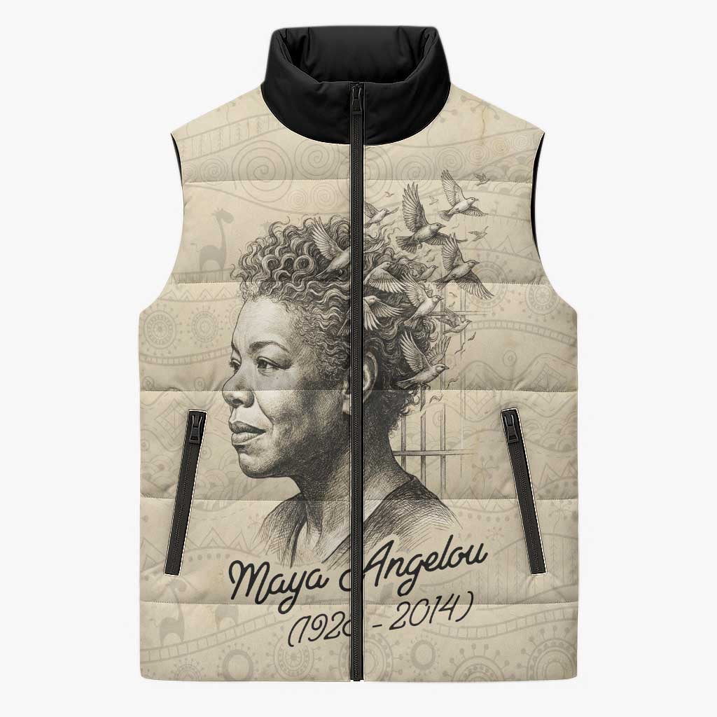 Maya Angelou Sleeveless Puffer Jacket I Know Why The Caged Bird Sings - Wonder Print Shop