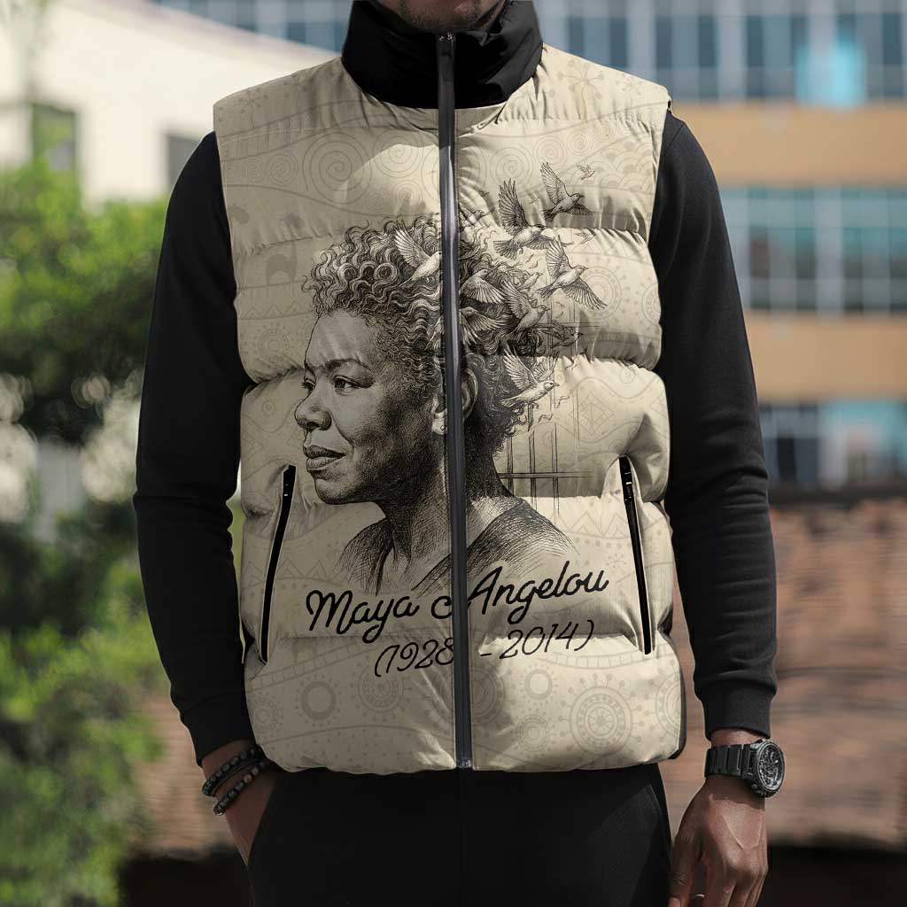 Maya Angelou Sleeveless Puffer Jacket I Know Why The Caged Bird Sings - Wonder Print Shop