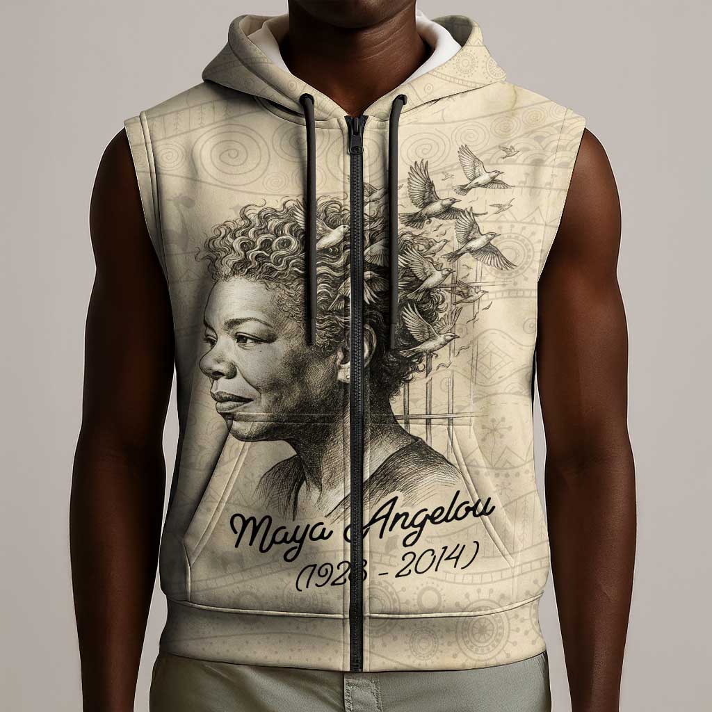 Maya Angelou Sleeveless Zip Hoodie I Know Why The Caged Bird Sings - Wonder Print Shop