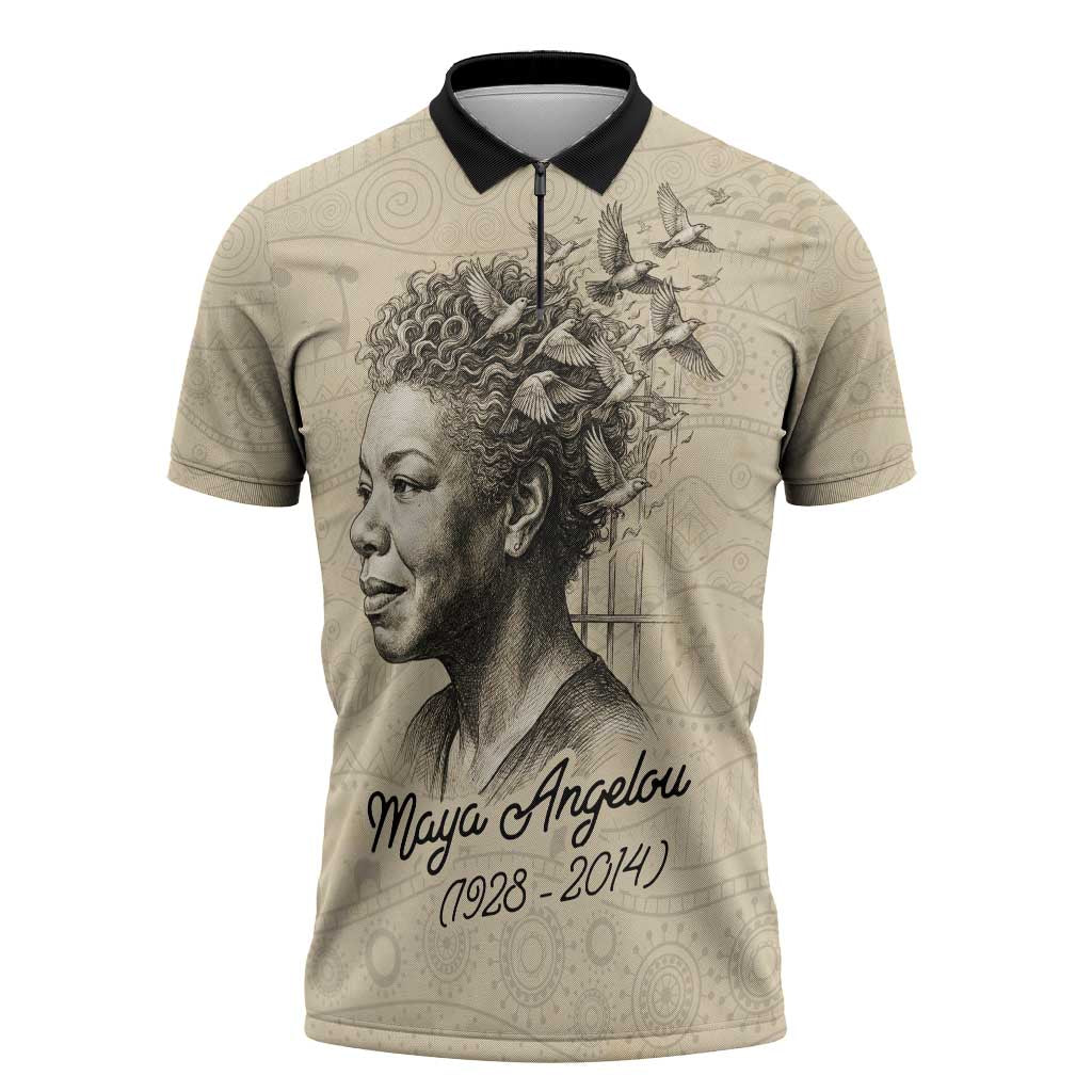 Maya Angelou Zipper Polo Shirt I Know Why The Caged Bird Sings - Wonder Print Shop