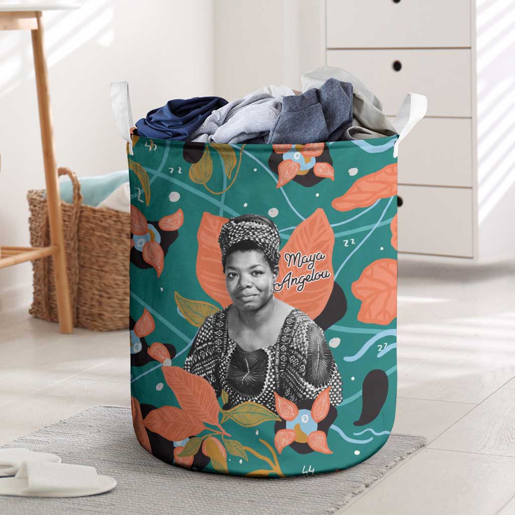 Maya Angelou Laundry Basket Inspirational Quote Design Vibrant Teal and Orange Leaf Motif - Wonder Print Shop