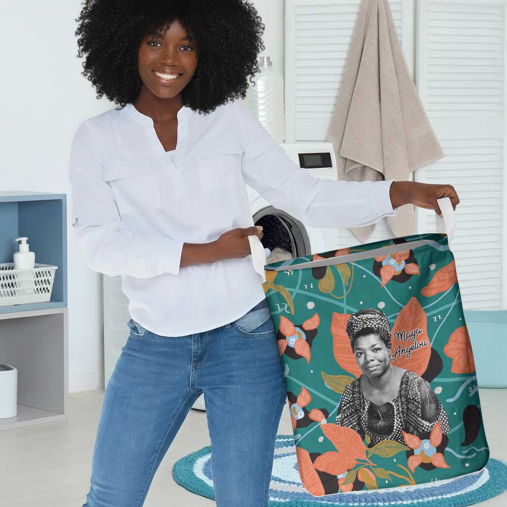 Maya Angelou Laundry Basket Inspirational Quote Design Vibrant Teal and Orange Leaf Motif - Wonder Print Shop
