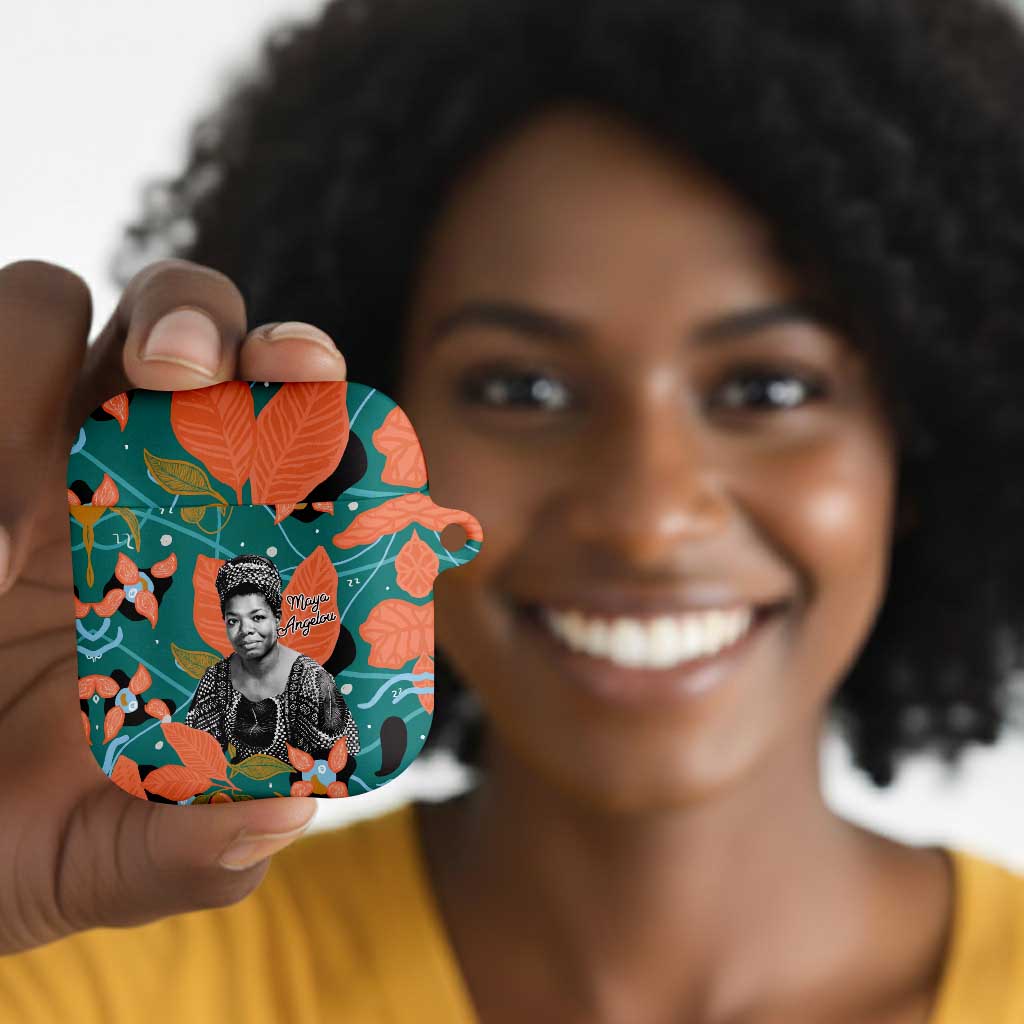 Maya Angelou AirPods Case Inspirational Quote Design Vibrant Teal and Orange Leaf Motif - Wonder Print Shop