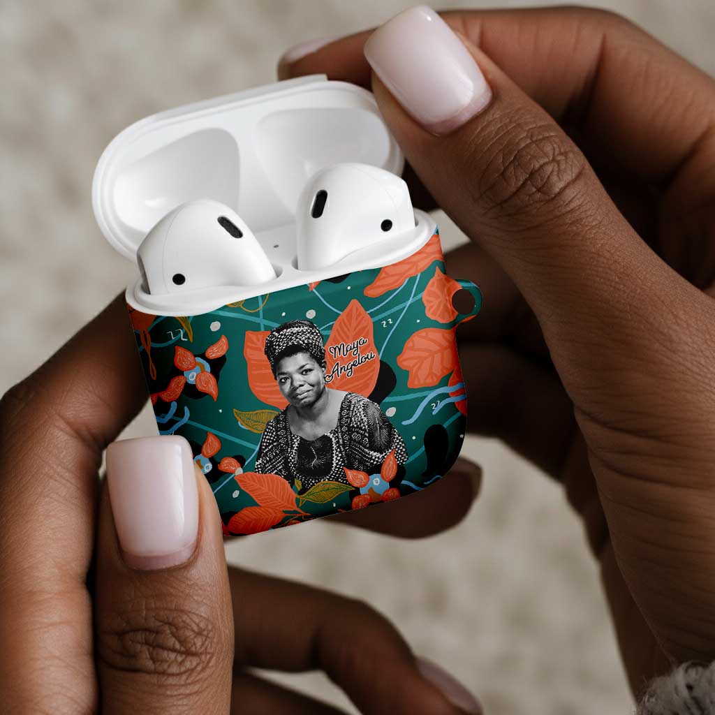 Maya Angelou AirPods Case Inspirational Quote Design Vibrant Teal and Orange Leaf Motif - Wonder Print Shop