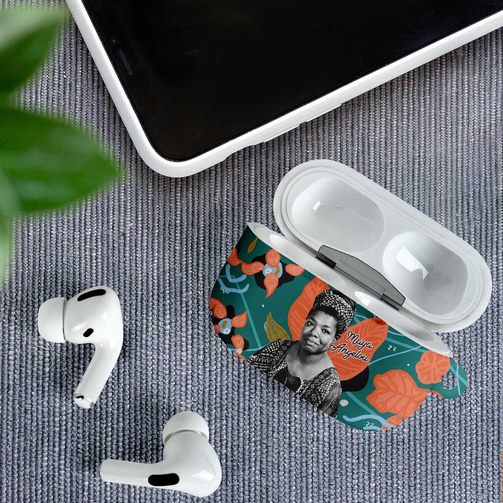 Maya Angelou AirPods Case Inspirational Quote Design Vibrant Teal and Orange Leaf Motif - Wonder Print Shop