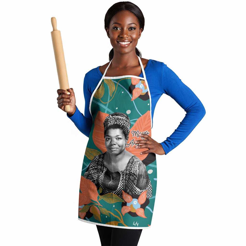 Maya Angelou Apron Inspirational Quote Design Vibrant Teal and Orange Leaf Motif - Wonder Print Shop