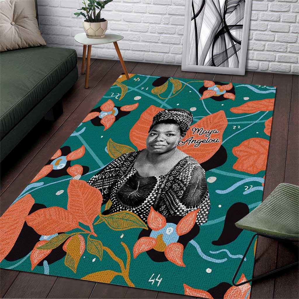 Maya Angelou Area Rug Inspirational Quote Design Vibrant Teal and Orange Leaf Motif - Wonder Print Shop