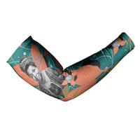 Maya Angelou Arm Sleeves Inspirational Quote Design Vibrant Teal and Orange Leaf Motif - Wonder Print Shop