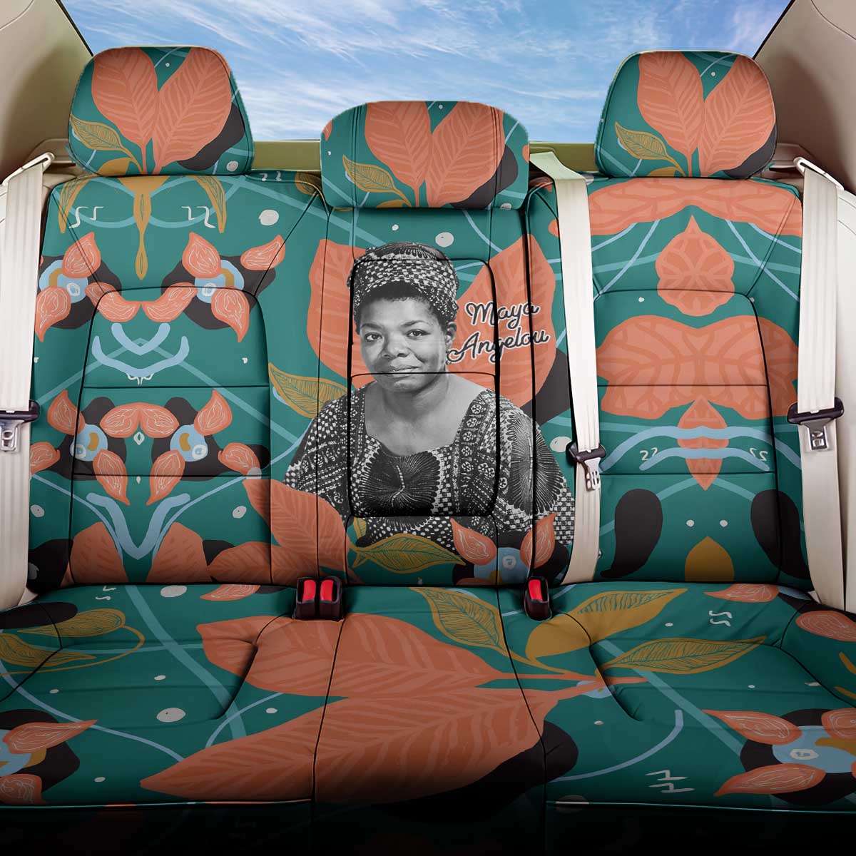 Maya Angelou Back Car Seat Cover Inspirational Quote Design Vibrant Teal and Orange Leaf Motif - Wonder Print Shop