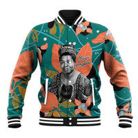 Maya Angelou Baseball Jacket Inspirational Quote Design Vibrant Teal and Orange Leaf Motif - Wonder Print Shop