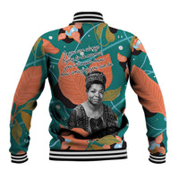 Maya Angelou Baseball Jacket Inspirational Quote Design Vibrant Teal and Orange Leaf Motif - Wonder Print Shop