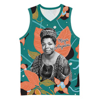 Maya Angelou Basketball Jersey Inspirational Quote Design Vibrant Teal and Orange Leaf Motif - Wonder Print Shop