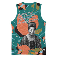 Maya Angelou Basketball Jersey Inspirational Quote Design Vibrant Teal and Orange Leaf Motif - Wonder Print Shop