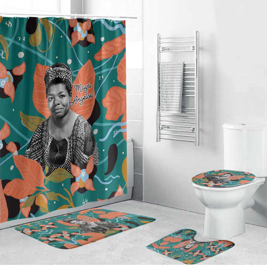 Maya Angelou Bathroom Set Inspirational Quote Design Vibrant Teal and Orange Leaf Motif - Wonder Print Shop