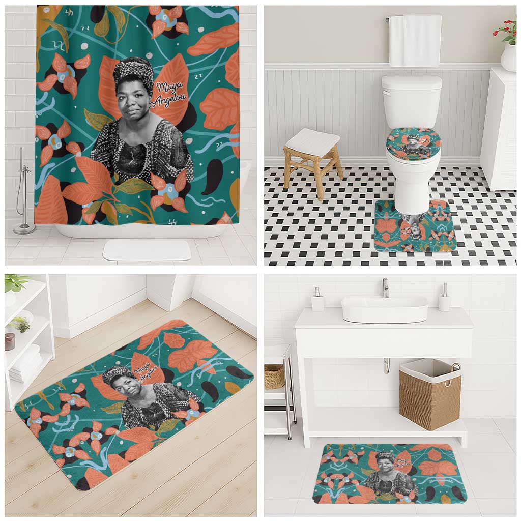 Maya Angelou Bathroom Set Inspirational Quote Design Vibrant Teal and Orange Leaf Motif - Wonder Print Shop