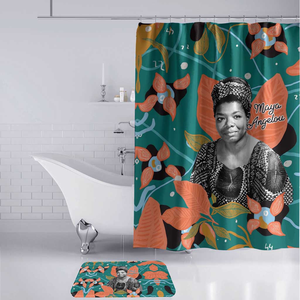 Maya Angelou Bathroom Set Inspirational Quote Design Vibrant Teal and Orange Leaf Motif - Wonder Print Shop