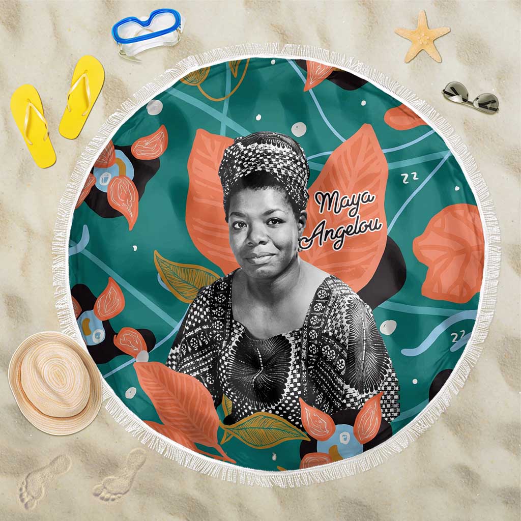 Maya Angelou Beach Blanket Inspirational Quote Design Vibrant Teal and Orange Leaf Motif - Wonder Print Shop