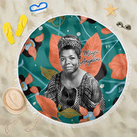 Maya Angelou Beach Blanket Inspirational Quote Design Vibrant Teal and Orange Leaf Motif - Wonder Print Shop