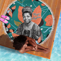 Maya Angelou Beach Blanket Inspirational Quote Design Vibrant Teal and Orange Leaf Motif - Wonder Print Shop
