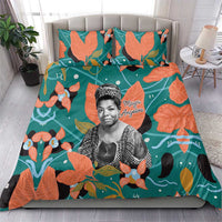 Maya Angelou Bedding Set Inspirational Quote Design Vibrant Teal and Orange Leaf Motif - Wonder Print Shop
