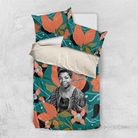 Maya Angelou Bedding Set Inspirational Quote Design Vibrant Teal and Orange Leaf Motif - Wonder Print Shop