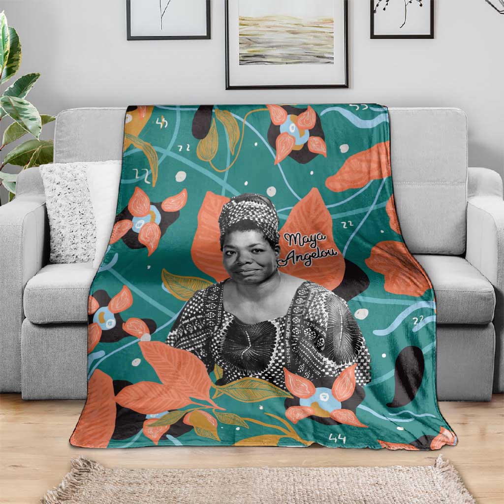 Maya Angelou Blanket Inspirational Quote Design Vibrant Teal and Orange Leaf Motif - Wonder Print Shop