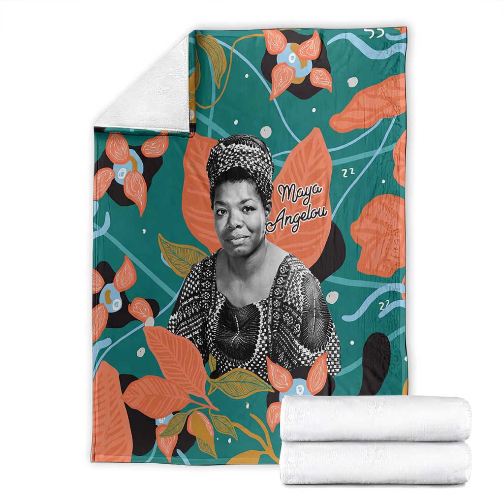 Maya Angelou Blanket Inspirational Quote Design Vibrant Teal and Orange Leaf Motif - Wonder Print Shop
