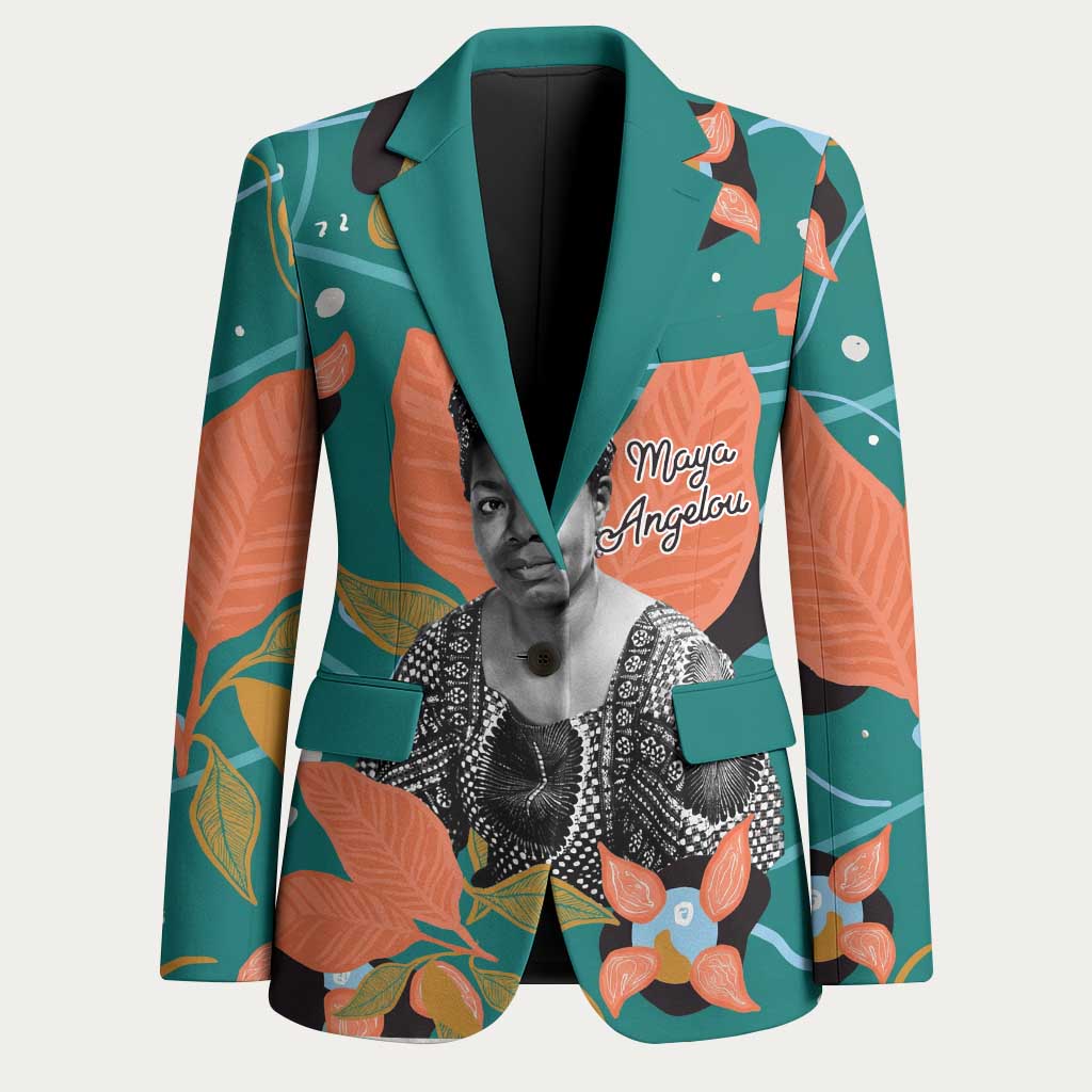 Maya Angelou Blazer Inspirational Quote Design Vibrant Teal and Orange Leaf Motif - Wonder Print Shop
