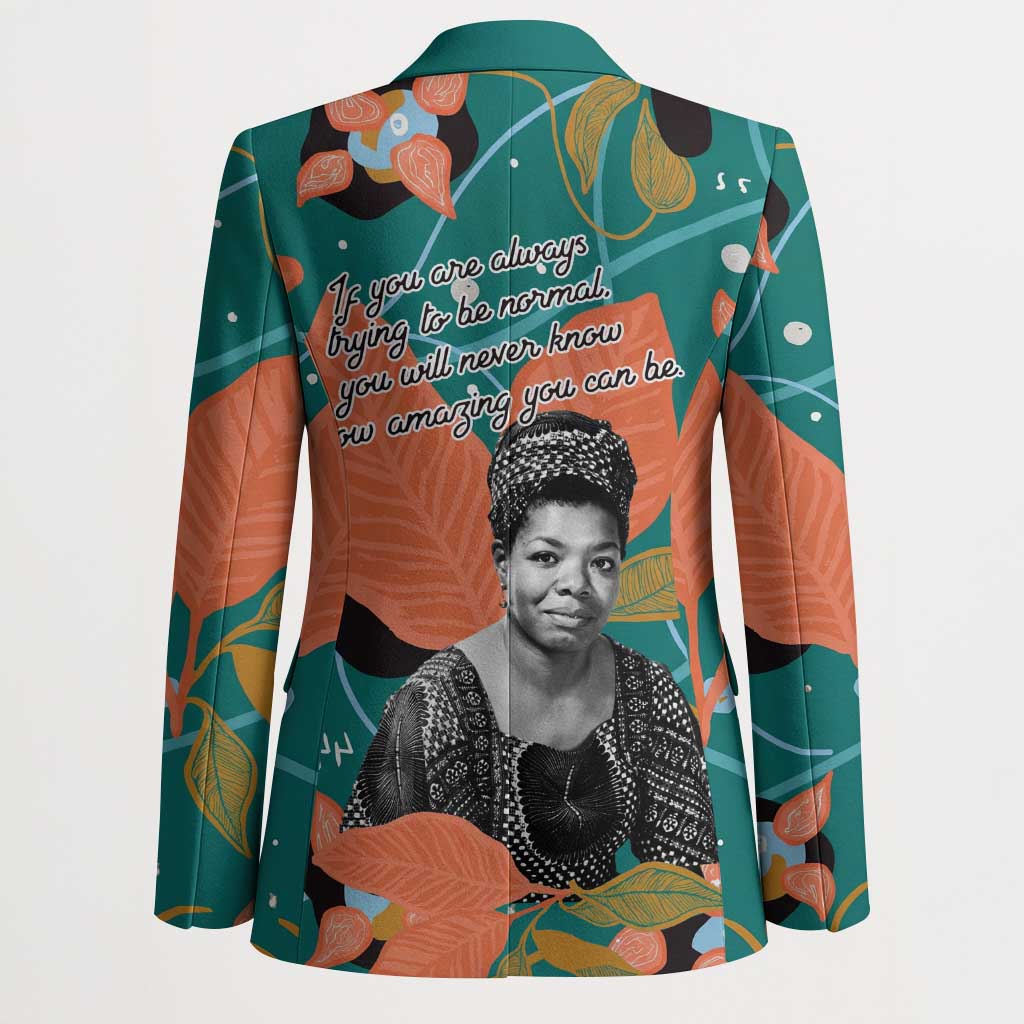 Maya Angelou Blazer Inspirational Quote Design Vibrant Teal and Orange Leaf Motif - Wonder Print Shop