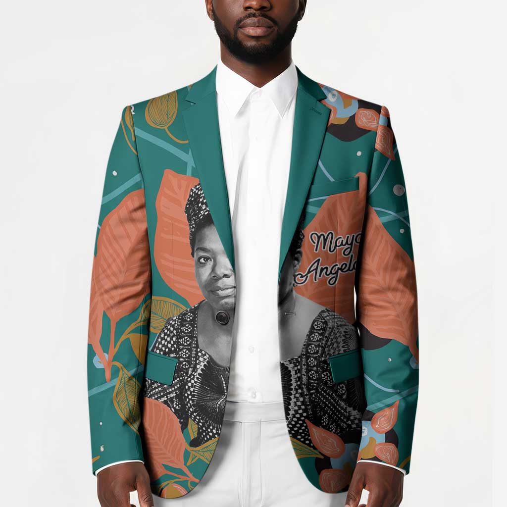 Maya Angelou Blazer Inspirational Quote Design Vibrant Teal and Orange Leaf Motif - Wonder Print Shop