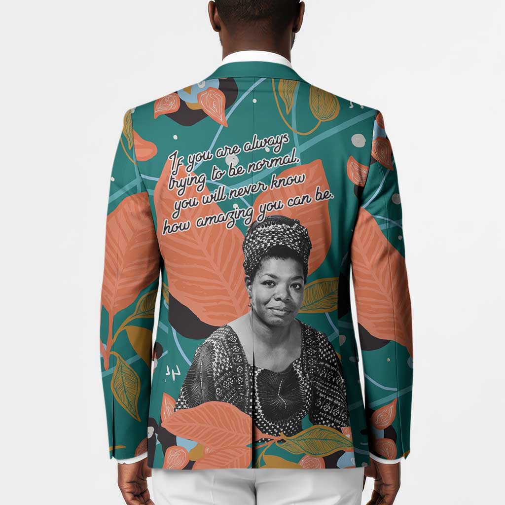 Maya Angelou Blazer Inspirational Quote Design Vibrant Teal and Orange Leaf Motif - Wonder Print Shop