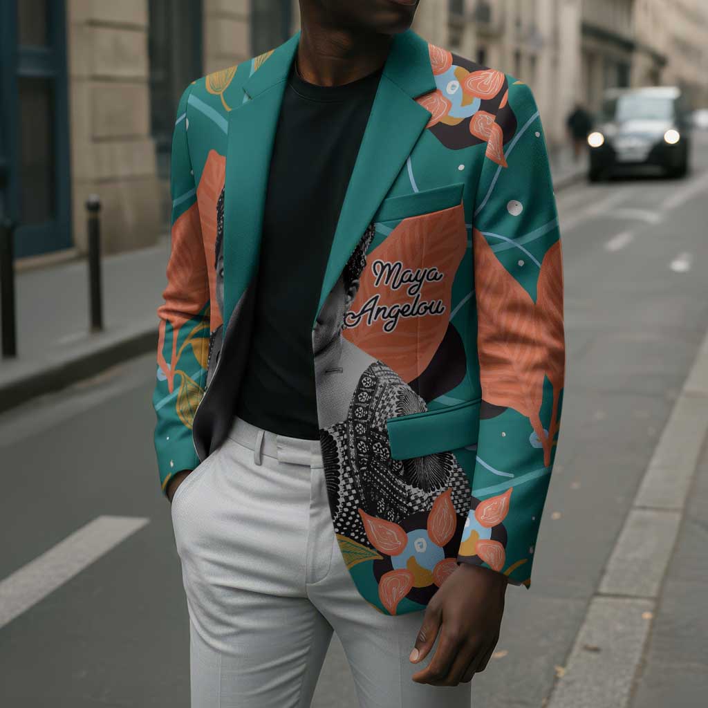 Maya Angelou Blazer Inspirational Quote Design Vibrant Teal and Orange Leaf Motif - Wonder Print Shop