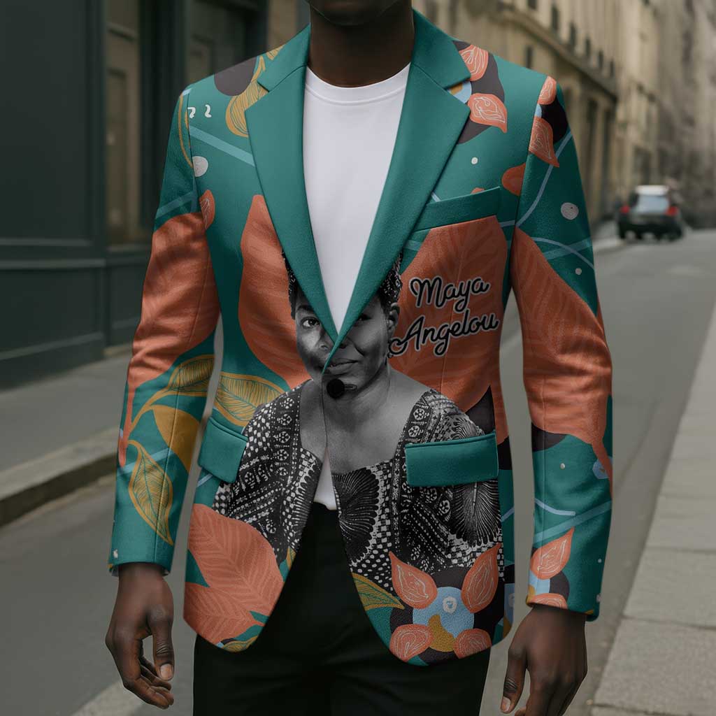 Maya Angelou Blazer Inspirational Quote Design Vibrant Teal and Orange Leaf Motif - Wonder Print Shop