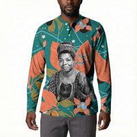Maya Angelou Button Sweatshirt Inspirational Quote Design Vibrant Teal and Orange Leaf Motif