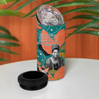Maya Angelou 4 in 1 Can Cooler Tumbler Inspirational Quote Design Vibrant Teal and Orange Leaf Motif - Wonder Print Shop