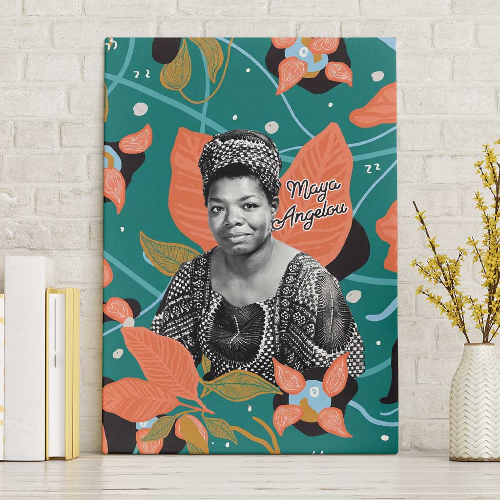Maya Angelou Canvas Wall Art Inspirational Quote Design Vibrant Teal and Orange Leaf Motif - Wonder Print Shop