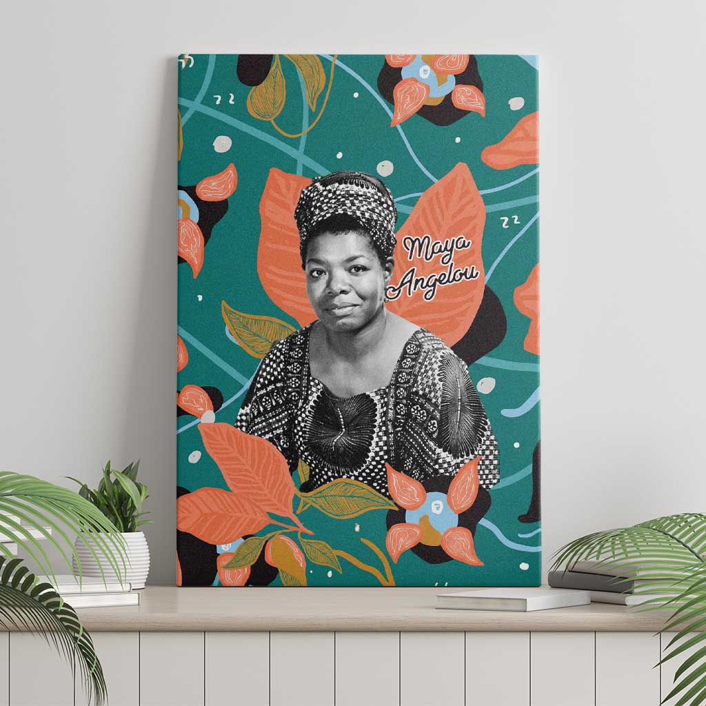 Maya Angelou Canvas Wall Art Inspirational Quote Design Vibrant Teal and Orange Leaf Motif - Wonder Print Shop